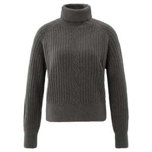 YAYA Sweater with cable detail, dark taupe grey melange
