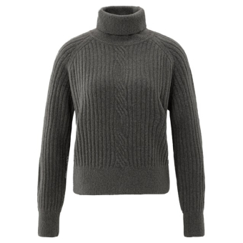 YAYA Sweater with cable detail, dark taupe grey melange