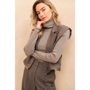 YAYA Ribbed top with turtleneck, taupe grey