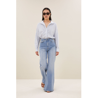 By-bar jule stripe blouse, blue seer stripe