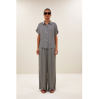 By-bar barley silky stripe blouse, jet black stripe