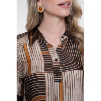 Geisha blouse satin AOP bruin zand