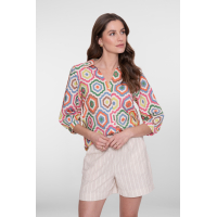 Geisha blouse, ecru/tabacco/pink