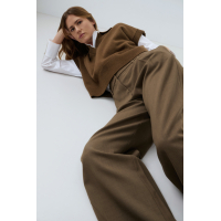 YAYA Geweven broek met rechte pijpen en plooien brown