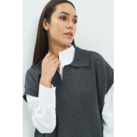 YAYA Gebreide spencer-tuniek met kraag anthracite