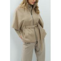 YAYA Zachte geweven wollen poncho-jas met ribboord.