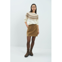 YAYA Trui met Scandinavische jacquardprint dark beige