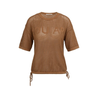 YAYA Trui met korte mouw en structuur artwork brown