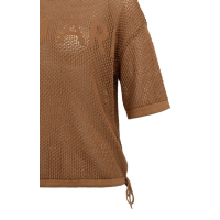 YAYA Trui met korte mouw en structuur artwork brown