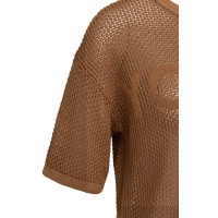 YAYA Trui met korte mouw en structuur artwork brown
