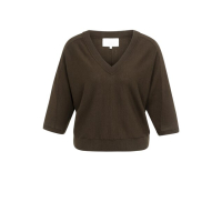 YAYA V-hals trui met zichtbare naden beige melange