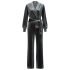 YAYA Jersey velours wide leg jumpsuit, dark metal grey