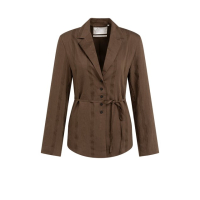 YAYA Gestreepte blazer met knopen en ceintuur slate black brown