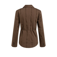 YAYA Gestreepte blazer met knopen en ceintuur slate black brown