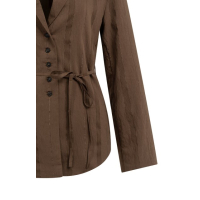 YAYA Gestreepte blazer met knopen en ceintuur slate black brown