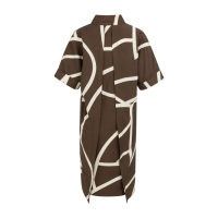 YAYA Printed dress with polo collar chocolate brown