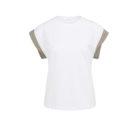 YAYA Jerseytop met geweven manchetdetail pure white