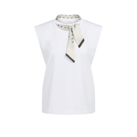 YAYA Mouwloze top met dubbele laag en sjaal slate black brown dessin
