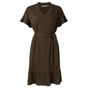 YAYA Linen ruffle dress turkish coffee YAYA Linen ruffle dress turkish coffee