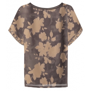 YAYA Satin top with floral print dark grey YAYA Satin top with floral print dark grey