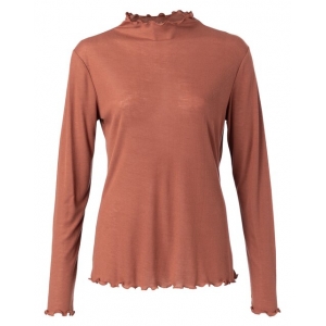 YAYA Top with lettuce hems oranjebruin YAYA Top with lettuce hems oranjebruin