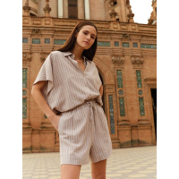 YAYA Gestreepte blouse met korte mouwen safari brown