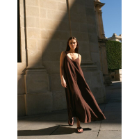 YAYA Lange jurk met bandjes en losse pasvorm aubergine purple