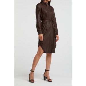 YAYA PU belted shirt dress brownie YAYA PU belted shirt dress brownie