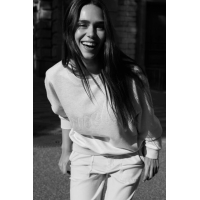 YAYA Sweater with stitched-on text heather grey melange