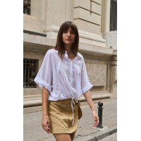 YAYA Vleermuismouw blouse met gevlochten detail pure white