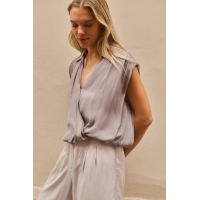 YAYA Mouwloze blouse met strikdetail storm cloud grey