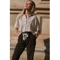 YAYA High-waist rechte broek met sjaalriem detail delicioso brown