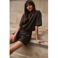 YAYA Gecoate geweven high-waist short delicioso brown