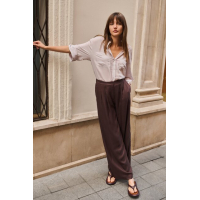 YAYA Wijde broek met deels elastische taille aubergine purple
