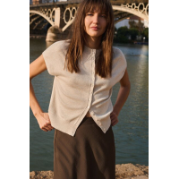 YAYA Mouwloos gebreid vest met knopen beige melange