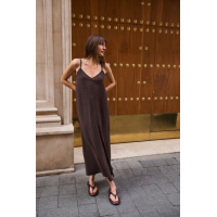 YAYA Lange jurk met bandjes en losse pasvorm aubergine purple
