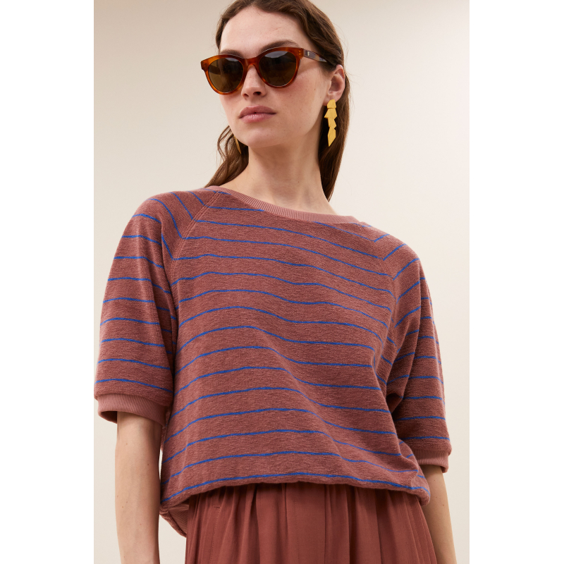 By-bar neva slub stripe top, withered rose stripe