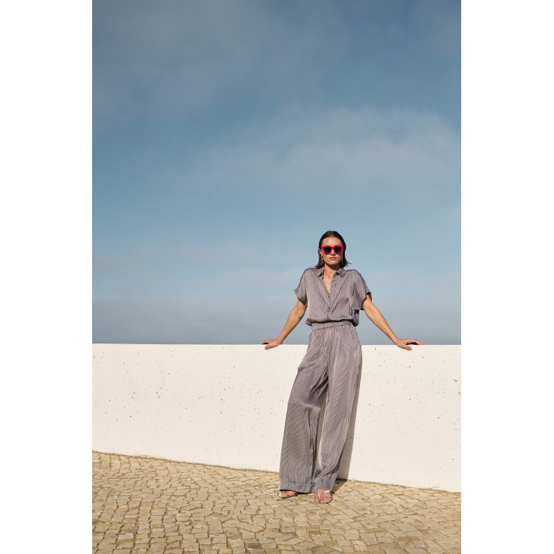 By-bar benji silky stripe pants, jet black stripe