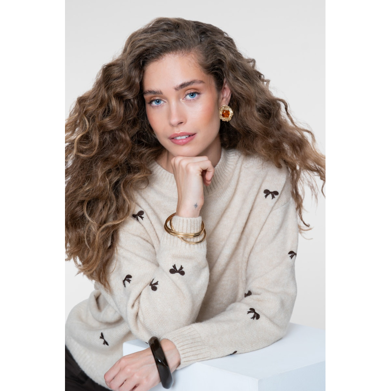 Geisha pullover embrobowtie sand brown