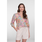 Geisha blouse, ecru/tabacco/pink