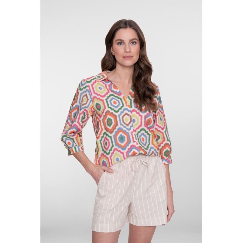 Geisha blouse, ecru/tabacco/pink