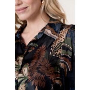 Geisha top satin AOP animal, black/sand/green/blue