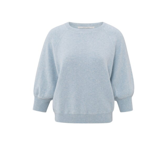 YAYA Sweater with round neck and half long raglan sleeves, gray dawn blue melange