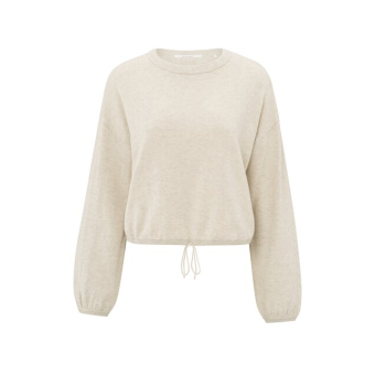 YAYA Sweater with cord at bottom hem, light beige melange