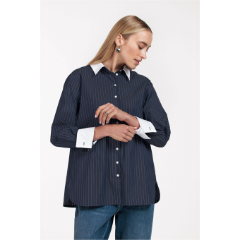 Studio Anneloes  Sammie poplin stripe blouse - dark blue/off white