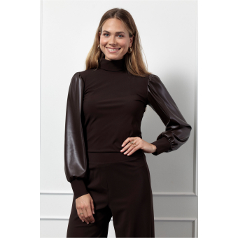 Studio Anneloes  Noortje faux leather top - espresso