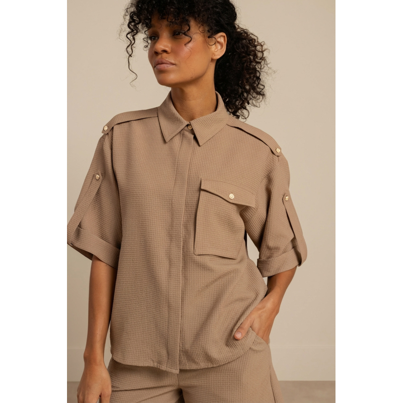 Studio Anneloes  Nellie waffle blouse - latte