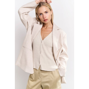 YAYA Woven oversized blazer with belt, safari melange