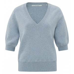 YAYA V-neck sweater with stitch details, xenon blue melange