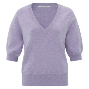 YAYA V-neck sweater with stitch details, lavender purple melange